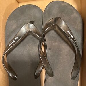 Just married beach print black flip flops women’s size 10